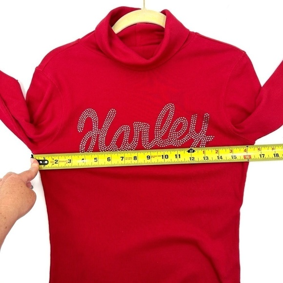 Harley Davidson Turtleneck Womens Medium Rhinestone Logo Ribbed Stretch Biker - Picture 5 of 7